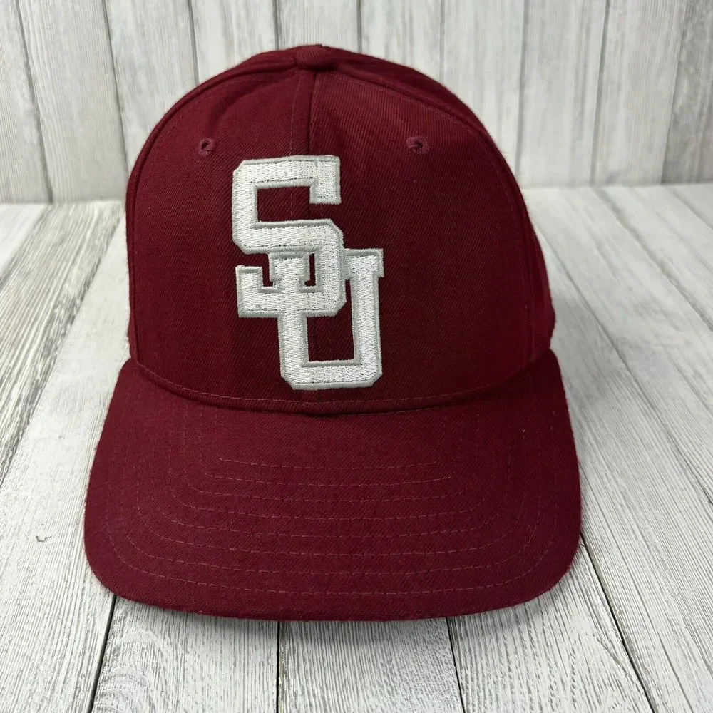 Southern Utah SU Baseball Hat Vintage 90s Red Wool fitted‎ DeLong 7 made in USA